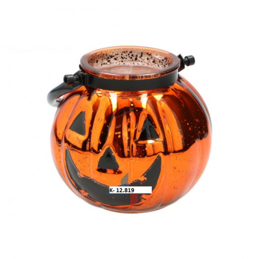 Halloween svietnik sklenený s kovovou rúčkou