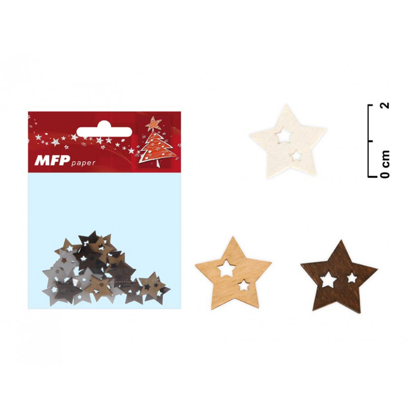 Drevená ozdoba 2cm 24ks hviezda