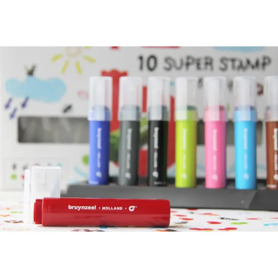 Bruynzeel Kids Super Stamp Felt Tips mega pečiatkové fixi sada, 10ks