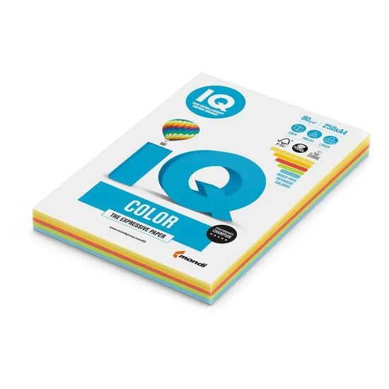 Mondi Farebný papier IQ color 5x50 mix Intenzívne farby, A4 160g
